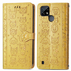 Coque Portefeuille Motif Fantaisie Livre Cuir Etui Clapet S03D pour Realme C25Y Jaune