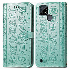 Coque Portefeuille Motif Fantaisie Livre Cuir Etui Clapet S03D pour Realme C25Y Vert