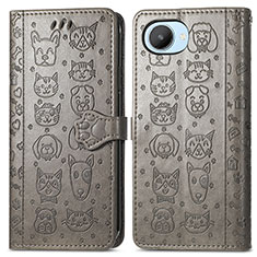 Coque Portefeuille Motif Fantaisie Livre Cuir Etui Clapet S03D pour Realme C30 Gris