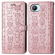 Coque Portefeuille Motif Fantaisie Livre Cuir Etui Clapet S03D pour Realme C30s Or Rose