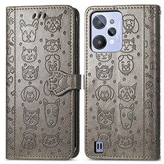 Coque Portefeuille Motif Fantaisie Livre Cuir Etui Clapet S03D pour Realme C31 Gris