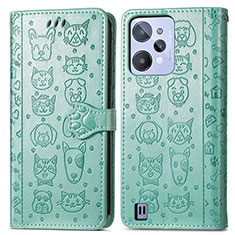 Coque Portefeuille Motif Fantaisie Livre Cuir Etui Clapet S03D pour Realme C31 Vert