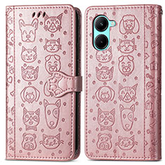 Coque Portefeuille Motif Fantaisie Livre Cuir Etui Clapet S03D pour Realme C33 (2023) Or Rose