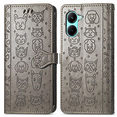 Coque Portefeuille Motif Fantaisie Livre Cuir Etui Clapet S03D pour Realme C33 Gris