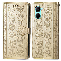 Coque Portefeuille Motif Fantaisie Livre Cuir Etui Clapet S03D pour Realme C33 Or