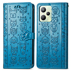 Coque Portefeuille Motif Fantaisie Livre Cuir Etui Clapet S03D pour Realme C35 Bleu