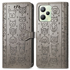 Coque Portefeuille Motif Fantaisie Livre Cuir Etui Clapet S03D pour Realme C35 Gris