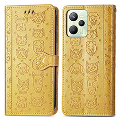 Coque Portefeuille Motif Fantaisie Livre Cuir Etui Clapet S03D pour Realme C35 Jaune