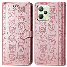 Coque Portefeuille Motif Fantaisie Livre Cuir Etui Clapet S03D pour Realme C35 Or Rose