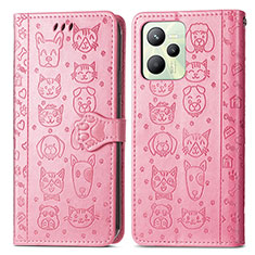 Coque Portefeuille Motif Fantaisie Livre Cuir Etui Clapet S03D pour Realme C35 Rose