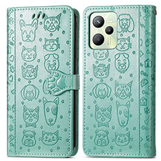 Coque Portefeuille Motif Fantaisie Livre Cuir Etui Clapet S03D pour Realme C35 Vert