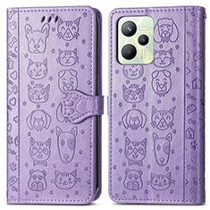 Coque Portefeuille Motif Fantaisie Livre Cuir Etui Clapet S03D pour Realme C35 Violet