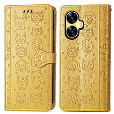 Coque Portefeuille Motif Fantaisie Livre Cuir Etui Clapet S03D pour Realme C55 Jaune