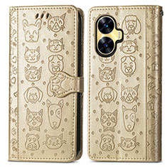 Coque Portefeuille Motif Fantaisie Livre Cuir Etui Clapet S03D pour Realme C55 Or