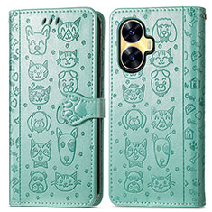 Coque Portefeuille Motif Fantaisie Livre Cuir Etui Clapet S03D pour Realme C55 Vert