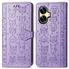 Coque Portefeuille Motif Fantaisie Livre Cuir Etui Clapet S03D pour Realme C55 Violet