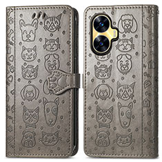 Coque Portefeuille Motif Fantaisie Livre Cuir Etui Clapet S03D pour Realme Narzo N55 Gris