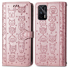 Coque Portefeuille Motif Fantaisie Livre Cuir Etui Clapet S03D pour Realme Q3 Pro 5G Or Rose