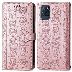 Coque Portefeuille Motif Fantaisie Livre Cuir Etui Clapet S03D pour Realme V11 5G Or Rose