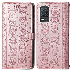 Coque Portefeuille Motif Fantaisie Livre Cuir Etui Clapet S03D pour Realme V13 5G Or Rose