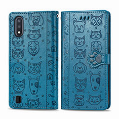 Coque Portefeuille Motif Fantaisie Livre Cuir Etui Clapet S03D pour Samsung Galaxy A01 SM-A015 Bleu