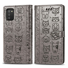 Coque Portefeuille Motif Fantaisie Livre Cuir Etui Clapet S03D pour Samsung Galaxy A02s Gris