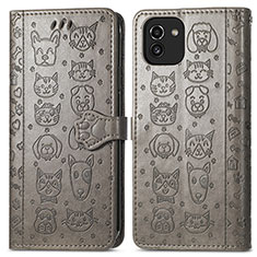 Coque Portefeuille Motif Fantaisie Livre Cuir Etui Clapet S03D pour Samsung Galaxy A03 Gris