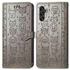 Coque Portefeuille Motif Fantaisie Livre Cuir Etui Clapet S03D pour Samsung Galaxy A04s Gris