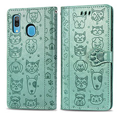 Coque Portefeuille Motif Fantaisie Livre Cuir Etui Clapet S03D pour Samsung Galaxy A20 Vert