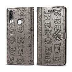 Coque Portefeuille Motif Fantaisie Livre Cuir Etui Clapet S03D pour Samsung Galaxy A20s Gris