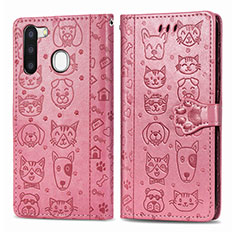 Coque Portefeuille Motif Fantaisie Livre Cuir Etui Clapet S03D pour Samsung Galaxy A21 European Or Rose