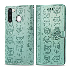 Coque Portefeuille Motif Fantaisie Livre Cuir Etui Clapet S03D pour Samsung Galaxy A21 European Vert