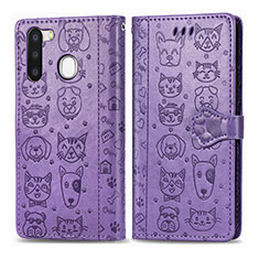 Coque Portefeuille Motif Fantaisie Livre Cuir Etui Clapet S03D pour Samsung Galaxy A21 European Violet