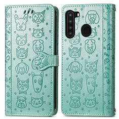 Coque Portefeuille Motif Fantaisie Livre Cuir Etui Clapet S03D pour Samsung Galaxy A21 Vert