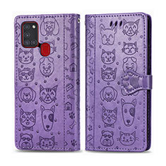 Coque Portefeuille Motif Fantaisie Livre Cuir Etui Clapet S03D pour Samsung Galaxy A21s Violet