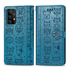 Coque Portefeuille Motif Fantaisie Livre Cuir Etui Clapet S03D pour Samsung Galaxy A52 4G Bleu