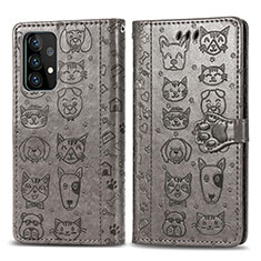 Coque Portefeuille Motif Fantaisie Livre Cuir Etui Clapet S03D pour Samsung Galaxy A52 4G Gris