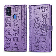 Coque Portefeuille Motif Fantaisie Livre Cuir Etui Clapet S03D pour Samsung Galaxy M21 Violet