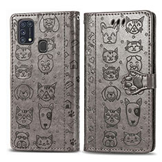 Coque Portefeuille Motif Fantaisie Livre Cuir Etui Clapet S03D pour Samsung Galaxy M21s Gris