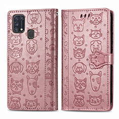 Coque Portefeuille Motif Fantaisie Livre Cuir Etui Clapet S03D pour Samsung Galaxy M21s Rose