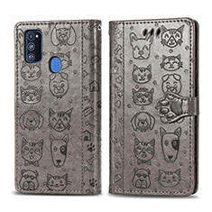 Coque Portefeuille Motif Fantaisie Livre Cuir Etui Clapet S03D pour Samsung Galaxy M30s Gris