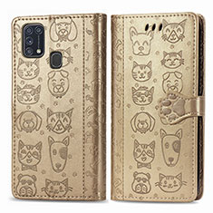 Coque Portefeuille Motif Fantaisie Livre Cuir Etui Clapet S03D pour Samsung Galaxy M31 Prime Edition Or