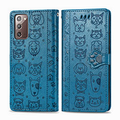 Coque Portefeuille Motif Fantaisie Livre Cuir Etui Clapet S03D pour Samsung Galaxy Note 20 5G Bleu