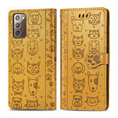 Coque Portefeuille Motif Fantaisie Livre Cuir Etui Clapet S03D pour Samsung Galaxy Note 20 5G Jaune