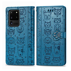 Coque Portefeuille Motif Fantaisie Livre Cuir Etui Clapet S03D pour Samsung Galaxy S20 Ultra 5G Bleu