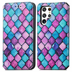 Coque Portefeuille Motif Fantaisie Livre Cuir Etui Clapet S03D pour Samsung Galaxy S22 Ultra 5G Violet