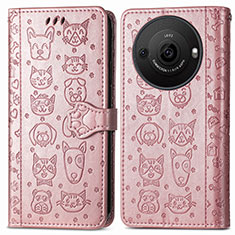 Coque Portefeuille Motif Fantaisie Livre Cuir Etui Clapet S03D pour Sharp Aquos R8 Pro Or Rose