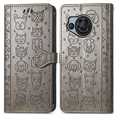 Coque Portefeuille Motif Fantaisie Livre Cuir Etui Clapet S03D pour Sharp Aquos R8s Gris