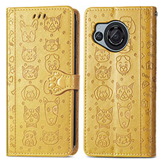 Coque Portefeuille Motif Fantaisie Livre Cuir Etui Clapet S03D pour Sharp Aquos R8s Jaune