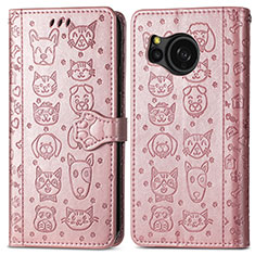 Coque Portefeuille Motif Fantaisie Livre Cuir Etui Clapet S03D pour Sharp Aquos Sense8 Or Rose